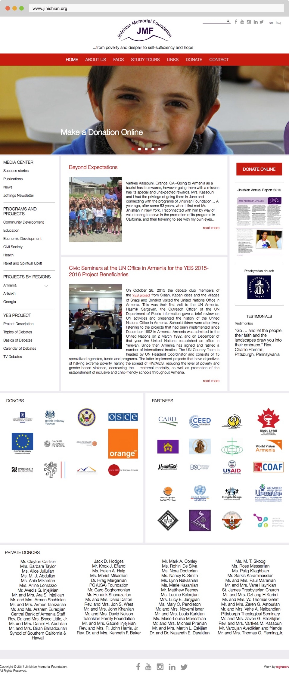 Jinishian Memorial Foundation Front Page Screenshot