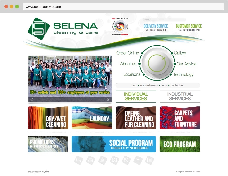 Selena - Cleaning & Care Website Front Page Screenshot