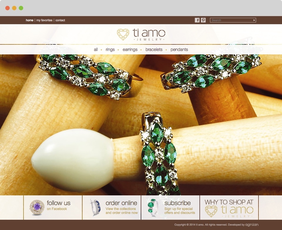 Ti Amo Jewellery Website Front Page Screen